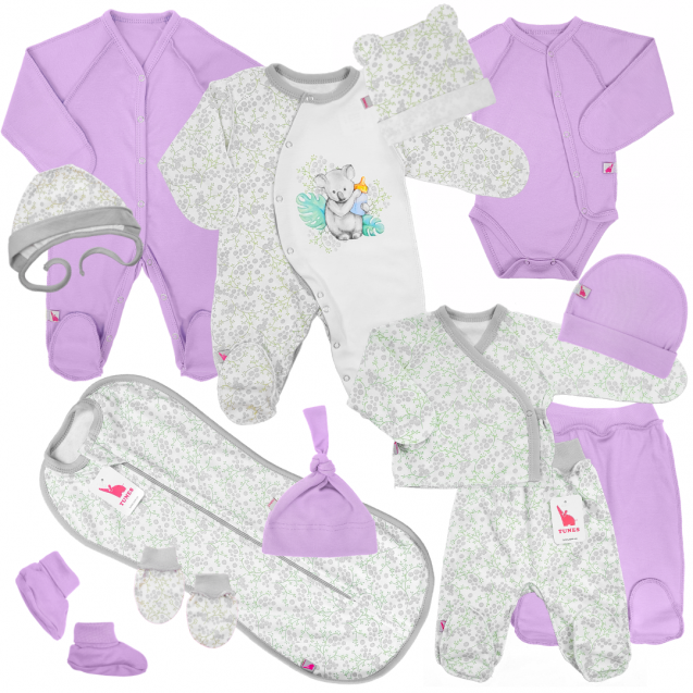 Набор одежды для новорожденной девочки в роддом Purple and Blossom 13 в 1
