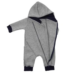Warm Quilted Hooded Baby Boy Jumpsuit Gray