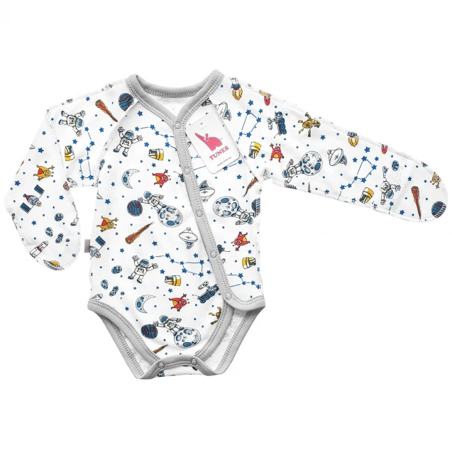 Cosmic Print Cotton Newborn Bodysuit with Diagonal Closure – Space