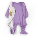 Illustrated Cotton Newborn Sleepsuit – Lavender Bee