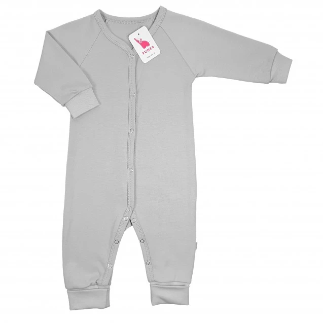 Solid Cotton Open-Foot Baby Sleepsuit – Gray