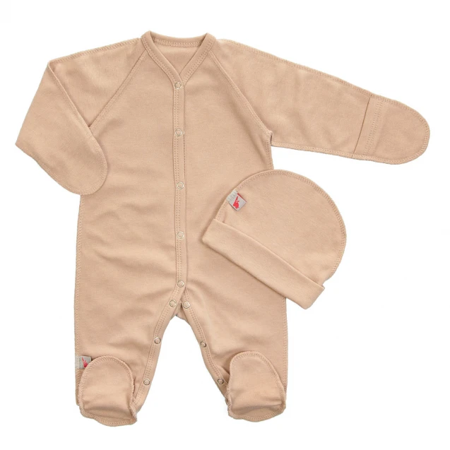 Solid Cotton Newborn Sleepsuit & Hat Set – Crema