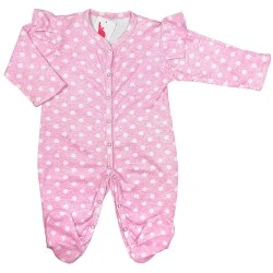 Pink Cotton Footed Sleepsuit with Flutter Sleeves
