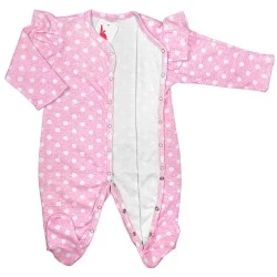 Pink Cotton Footed Sleepsuit with Flutter Sleeves